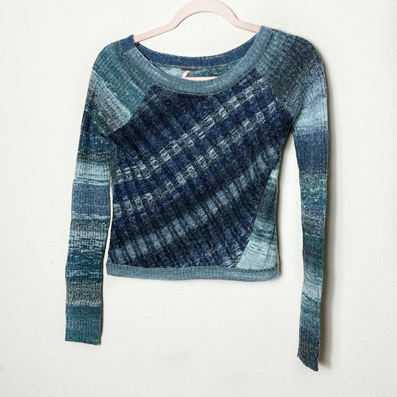 Free People Blue Green Boatneck Sweater Wool blend XS - Picture 9 of 9